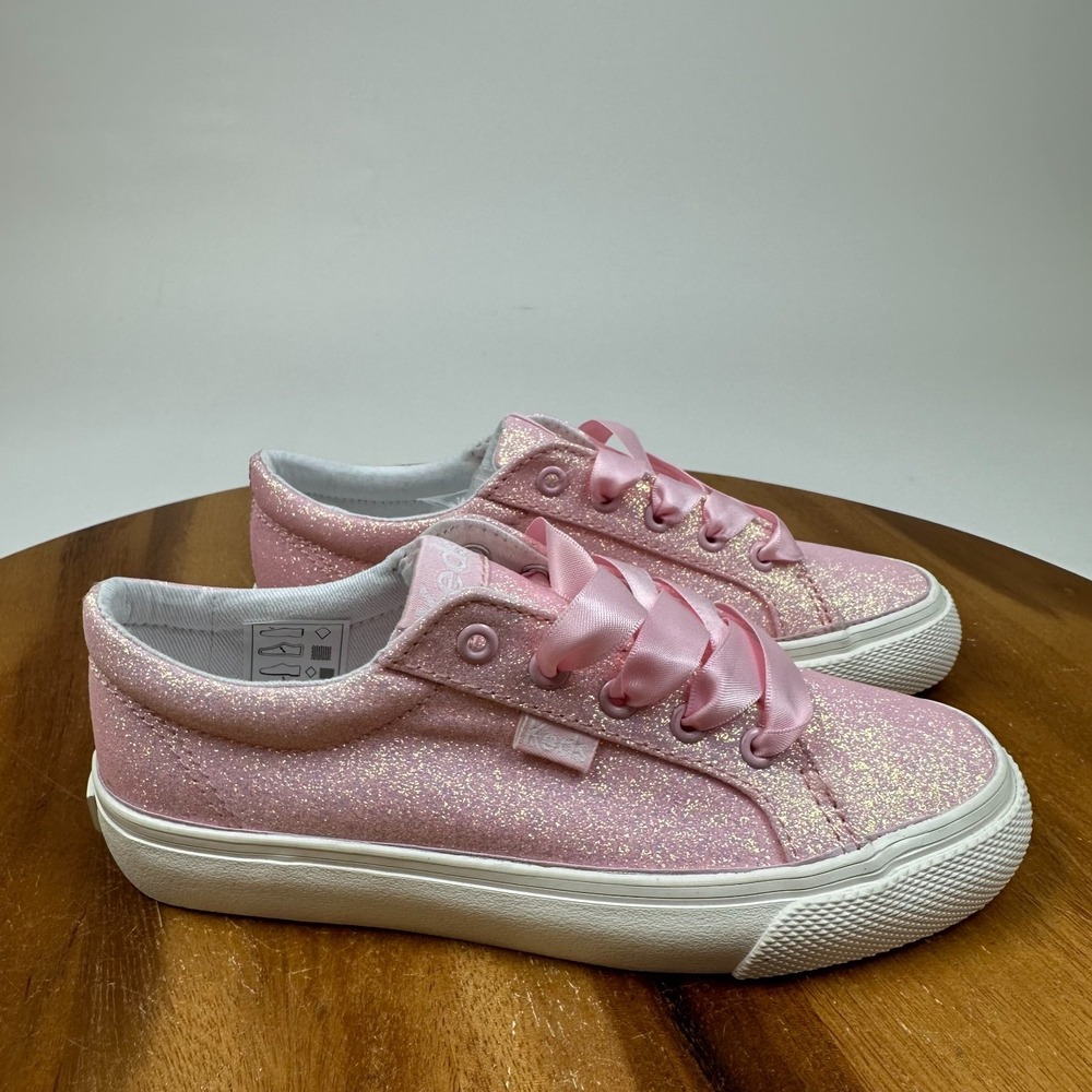 New Kids Childrens Keds Glitter Ribbon Pink Low Canvas Shoes Sneakers Sz 12 C